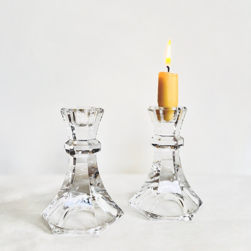 Pair of Vintage Crystal Taper Candle Holders